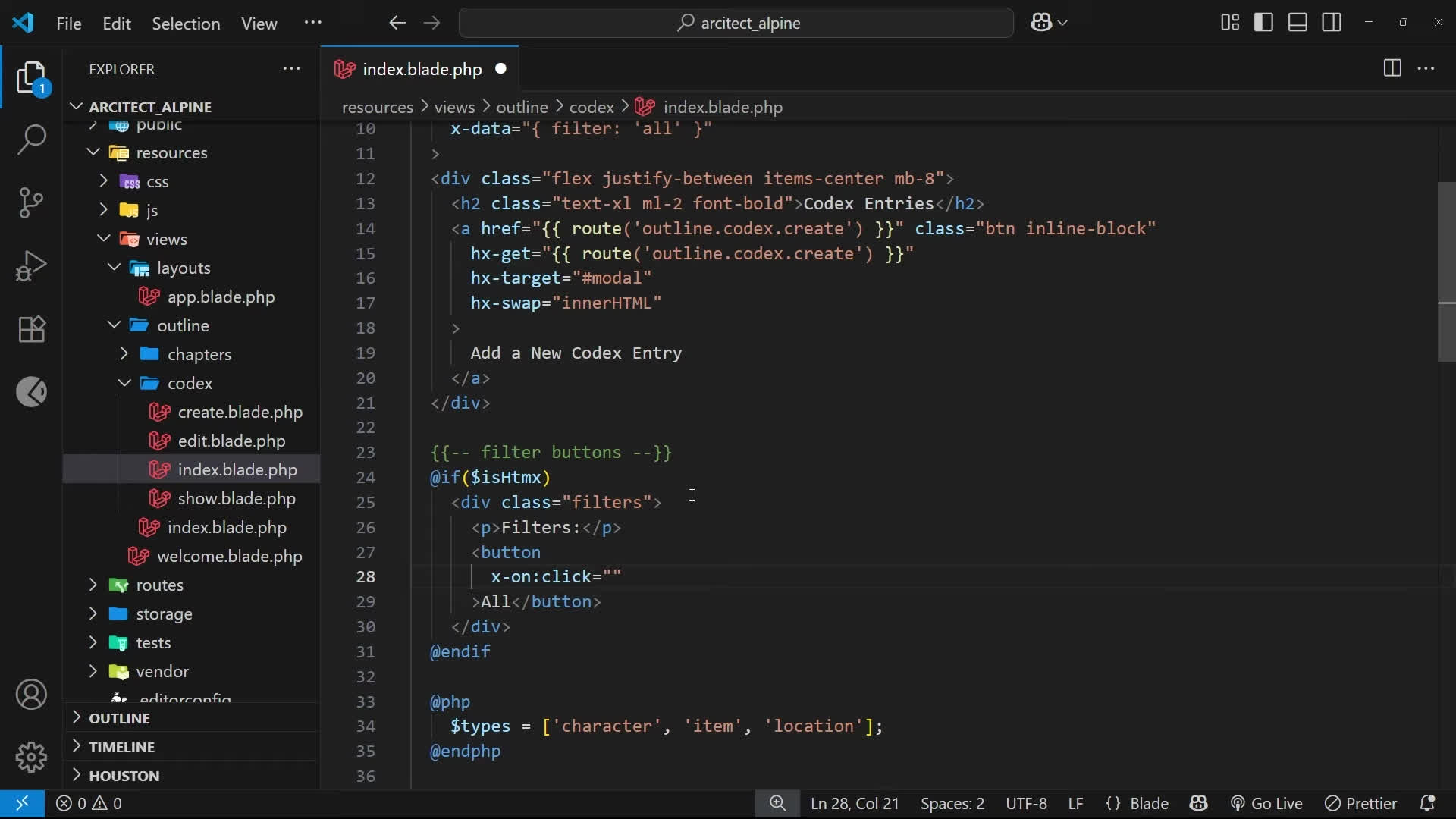 پوستر استفاده از الپاین با اچ‌تی‌ام‌ایکس و لاراول - افزودن فیلتر 2